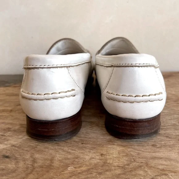 RALPH LAUREN Vtg White Leather Loafer Woman’s 7.5B Bench Made Maine USA RARE